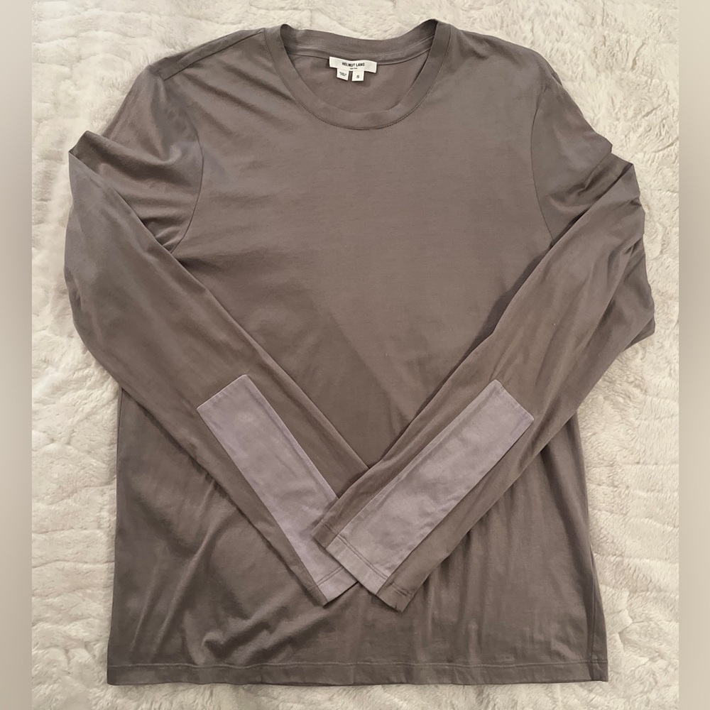 HELMUT LANG Men's Gray Long Sleeve Shirt with sleeve accents size S